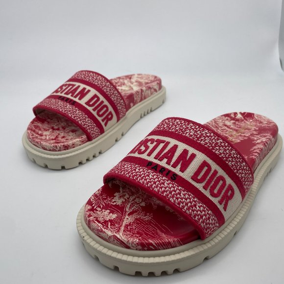 DIOR DWAY D WAY Toile De Jouy Embroidered Cotton Flat Slide Sandals Shoes - Picture 10 of 15